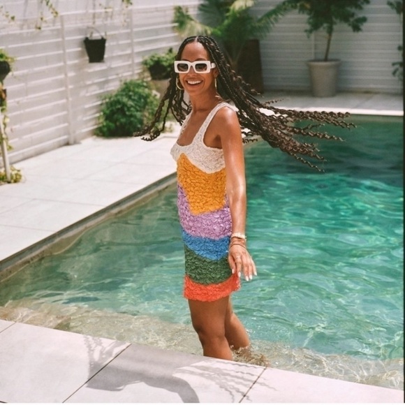 Mara Hoffman multicolor colorblock sleeveless Laura popcorn mini dress XS Rare - Picture 4 of 11